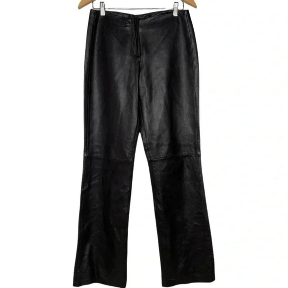 DKNY NWOT 100% Leather Black Mid Rise Bootcut Pants Size 8 - Picture 2 of 11